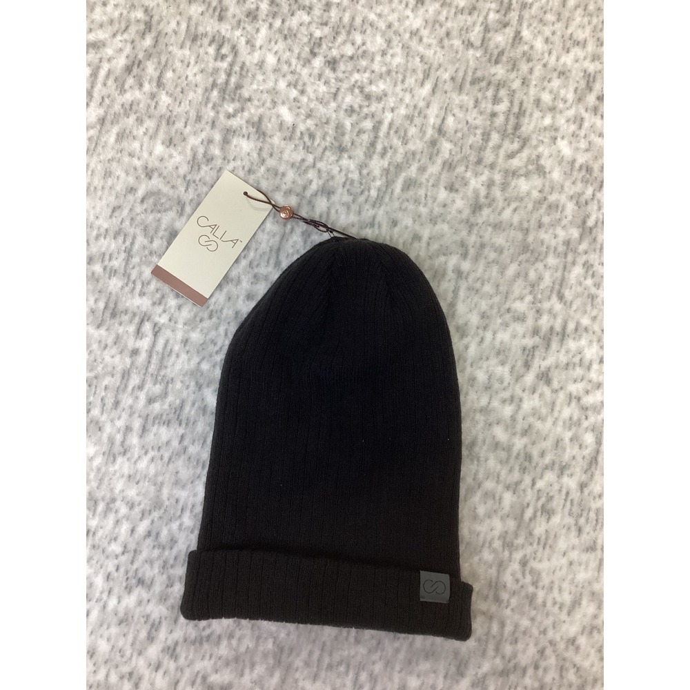 CALIA Women Ribbed Beanie Hat Pure Black One Size CAC2307 NWT